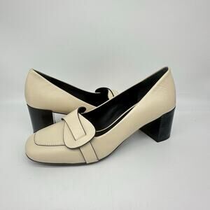 Tory Burch Cream Square Toe Block Heel Faux Buckle Womens Shoe Size 6 Officecore